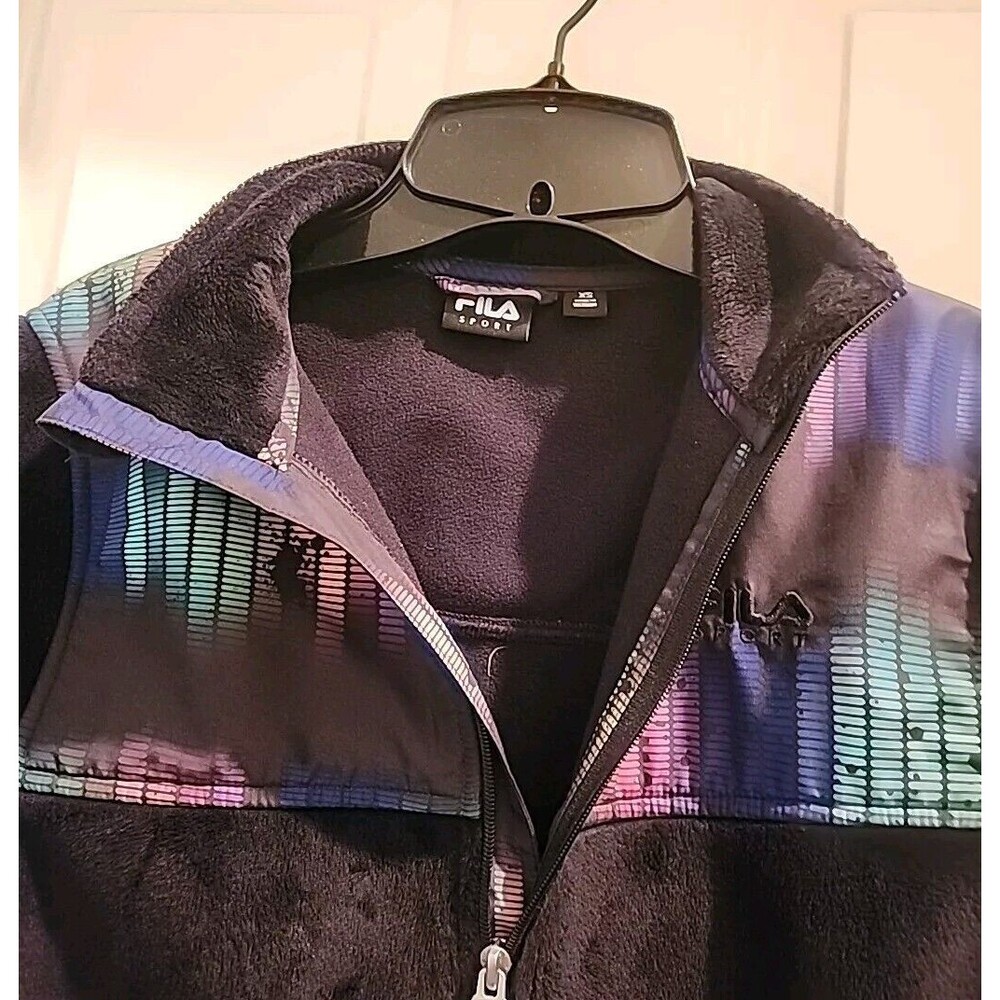 Fila Jacket Womens XS Black Rainbow Sport Soft Plush Fleece Full Zip Outdoor - Picture 2 of 10